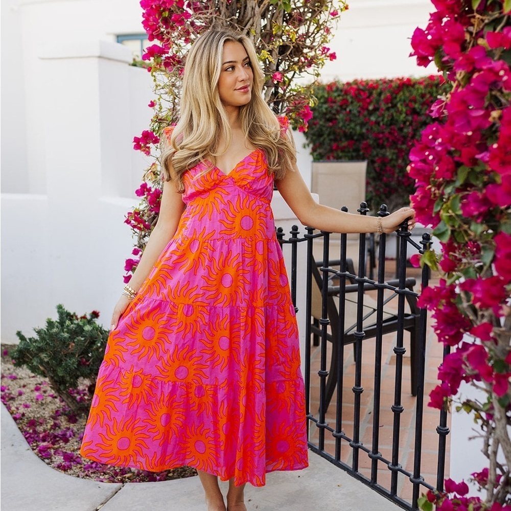 J Marie The Mara Ruffle Strap Midi Dress NEW